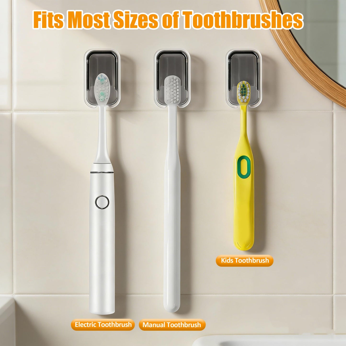 2Pcs Electric Toothbrush Holder with Cover, Self-Adhesive Tooth Brush Cap