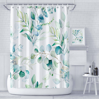 LIVETTY Green Leaves Shower Curtains 180x200 cm Drop Fabric Shower Curtain for Bathroom Quick-Drying Kitchen Curtains Machine Washable with 12 Hooks