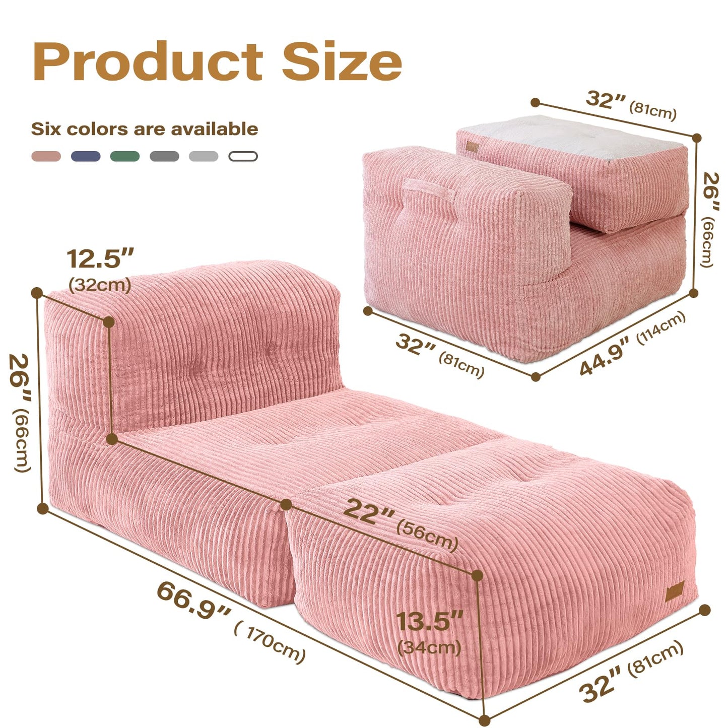 UODERS Big Bean Bag Chair for Adults, 170"x80" Lounger Large Bean Bag Sofa, Memory Foam Filled Beanbag Chair for Living Room, Bedroom, Balcony