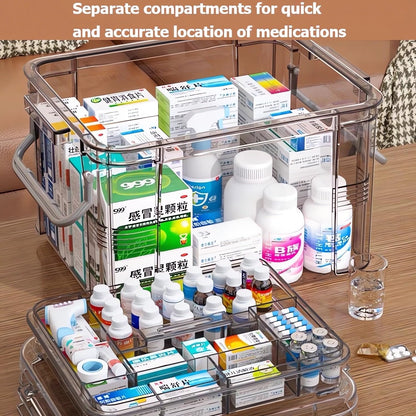 Chililon Medicine Storage Box,Household MedicineStorage Box Organiser,Double Layers Multi Grid Medicine Box,Portable with Lid Medication Storage Box