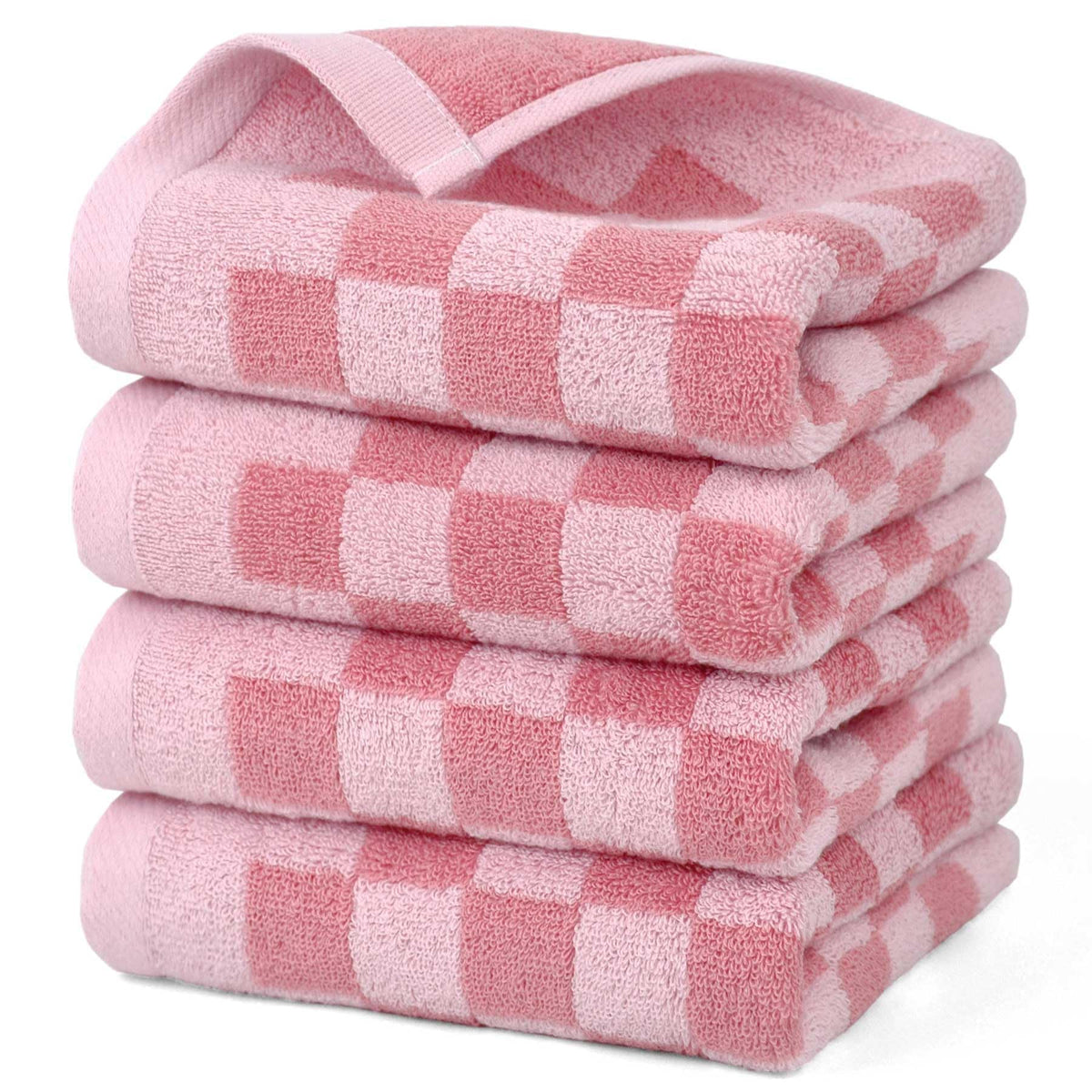 Jacquotha Soft Cotton Hand Towels in Pink Checkered - 4 Pack Lightweight Absorbent Towels for Hand Drying and Face Washing, Gifts for Women Girls