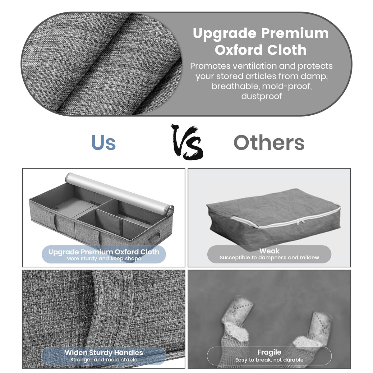WOVTE Under bed Storage Box with Lids 2Pcs 50L Large Under Bed Storage