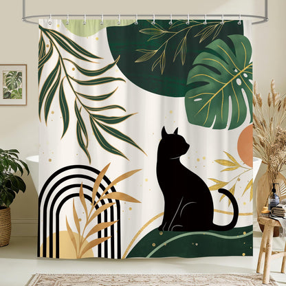 hometrixx Boho Black Cat Palm Leaf Sun Shower Curtain Green 72X72Inch
