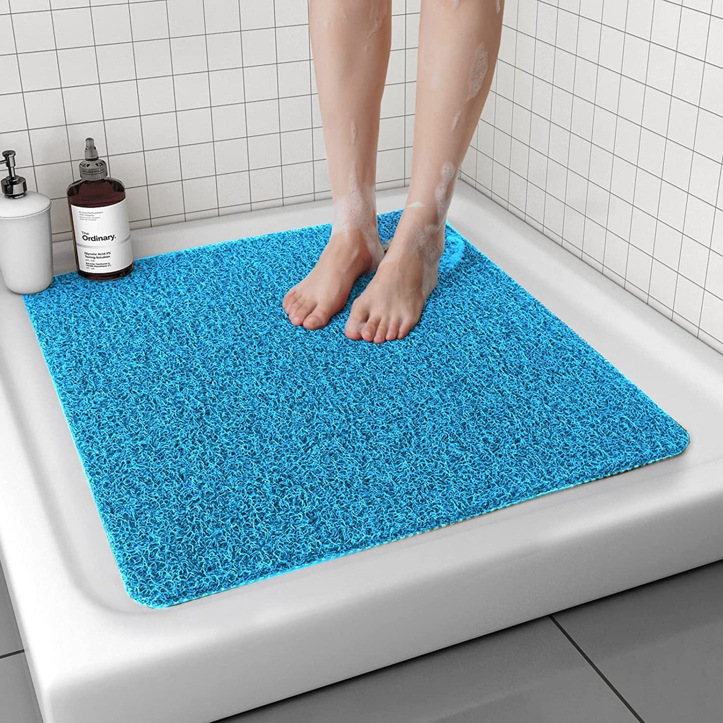 Bingobang Bath Mats Non Slip,Shower Mat Rubber 60x60cm,Extra Soft Anti-Mould, Machine-Washable,For Bathroom Floor,Bathtub(Blue)