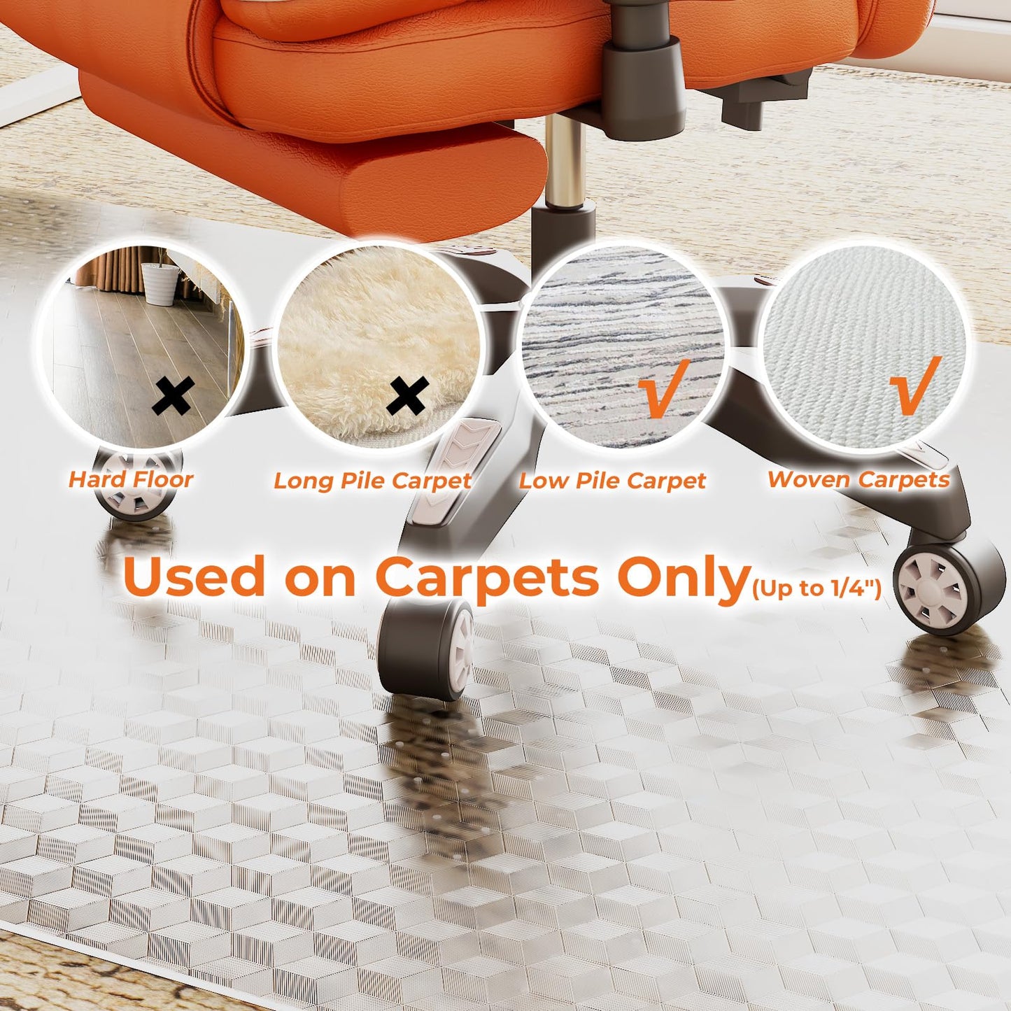 Office Chair Mat for Carpets, 120 x 90 cm Desk Chair Mat for Rolling Chairs on Low Pile Carpets, Easy Glide Floor Mat for Home, Gaming