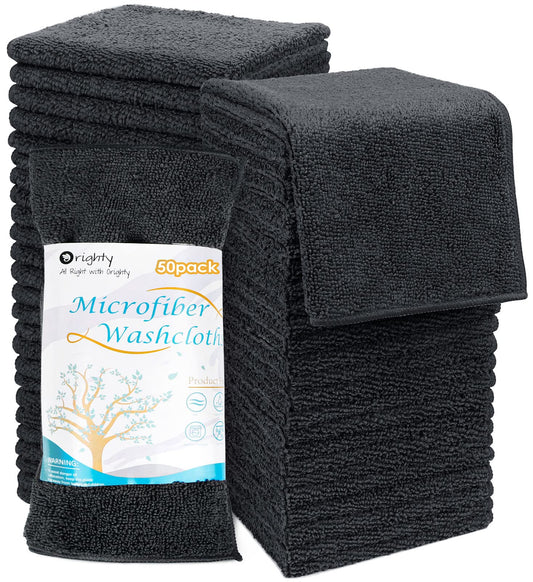 Orighty Microfibre Washcloths Towels Set 50 Pack, Highly Absorbent and Super Soft Fingertip Towels, Multi-Purpose Wash Cloths for Bathroom, Hotel,