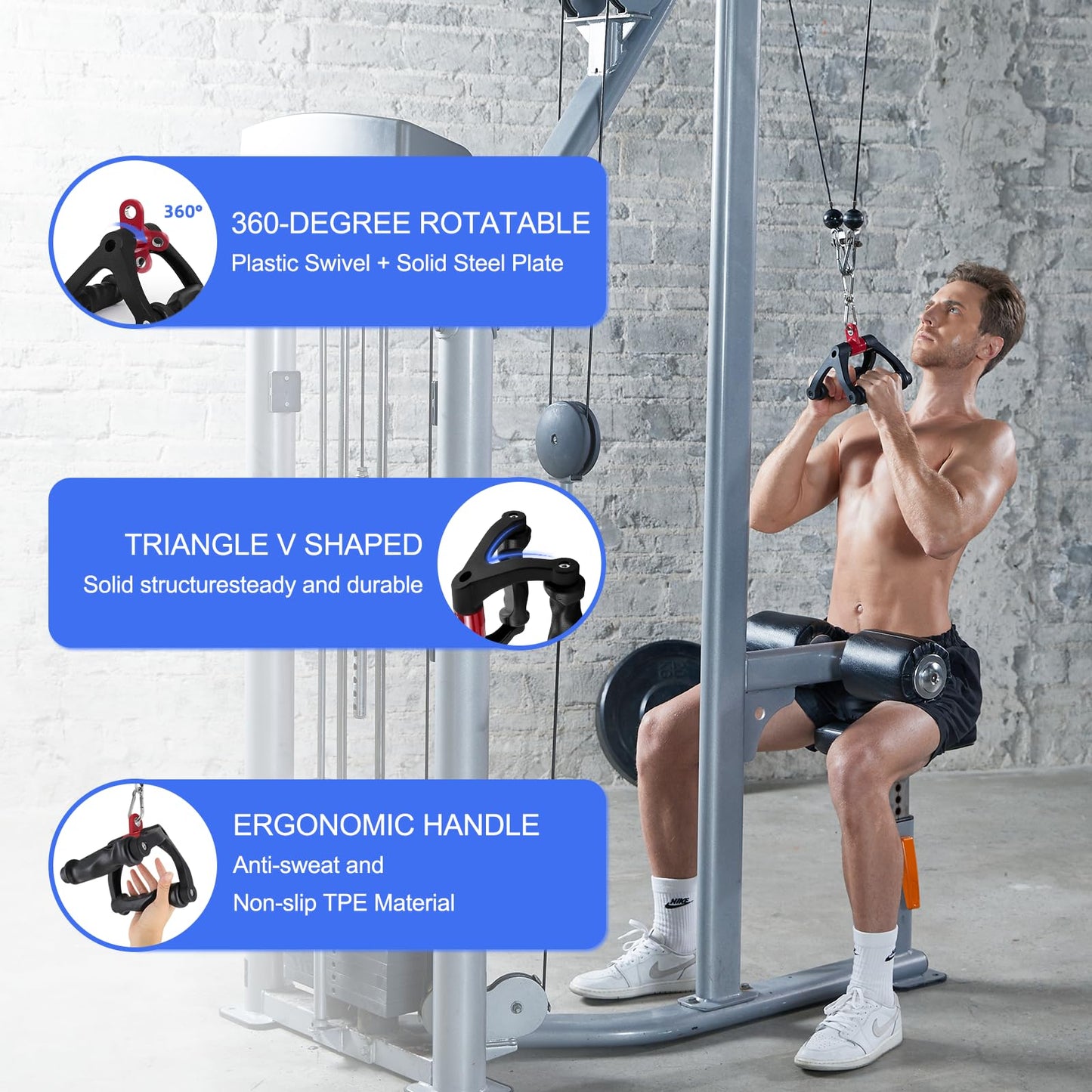 HXD-ERGO Double D Rowing Handle Barbell Attachment Set, Barbell Attachment Base Grips for 2" Olympic Bars, Fitness Pull Up Grip for Biceps and Triceps