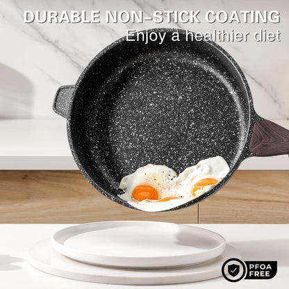 Kordisen Nonstick Deep Frying Pan, 26 cm Skillet with Lid, Granite Stone Saute Pan for Cooking, Induction Cookware, Compatible with All Stovetops,