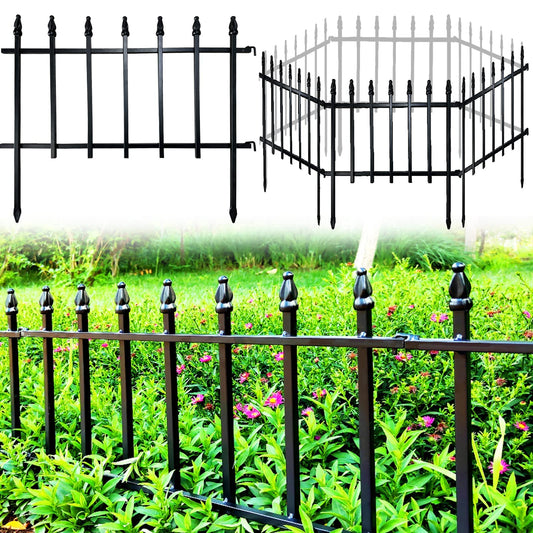 Thealyn Metal Decorative Garden Fence 57cm Wide x 45cm High (5 Panels, Total Length 2.8m), Metal Fence Panels, Landscape Fencing for Flower Bed,