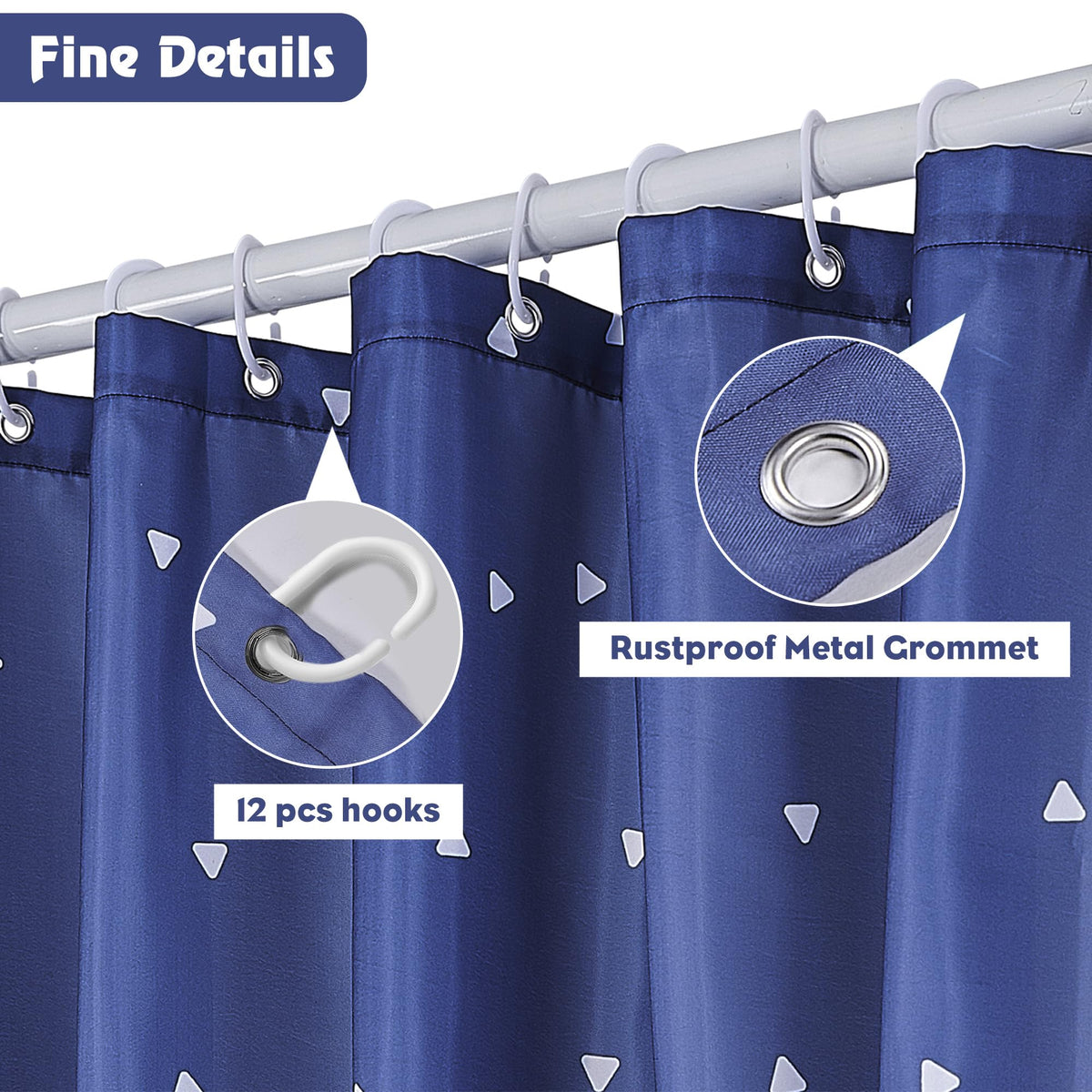 AWIYTE Shower Curtain 180 x 200 cm (71 x 79 Inch), Waterproof Polyester Textile Fabric Machine Washable with 12 Plastic Hooks & Weighted for Bathroom