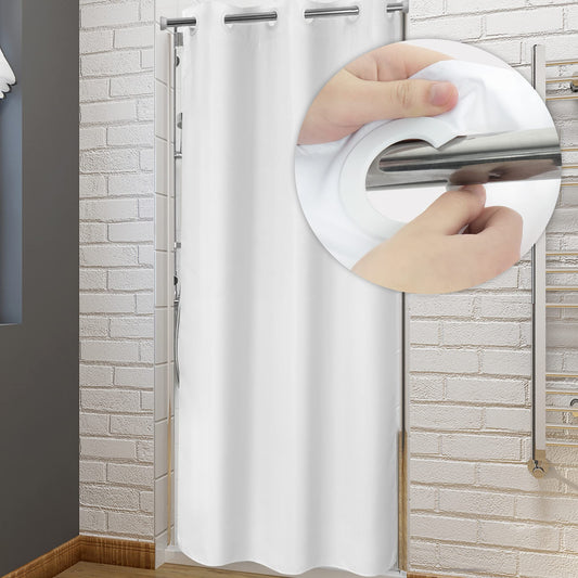 River Dream Stall Fabric Shower Curtain No Hooks Needed - 36" x 74" Small Stall Size & Hotel Style, Water Repellent, Machine Washable, White, 36x74