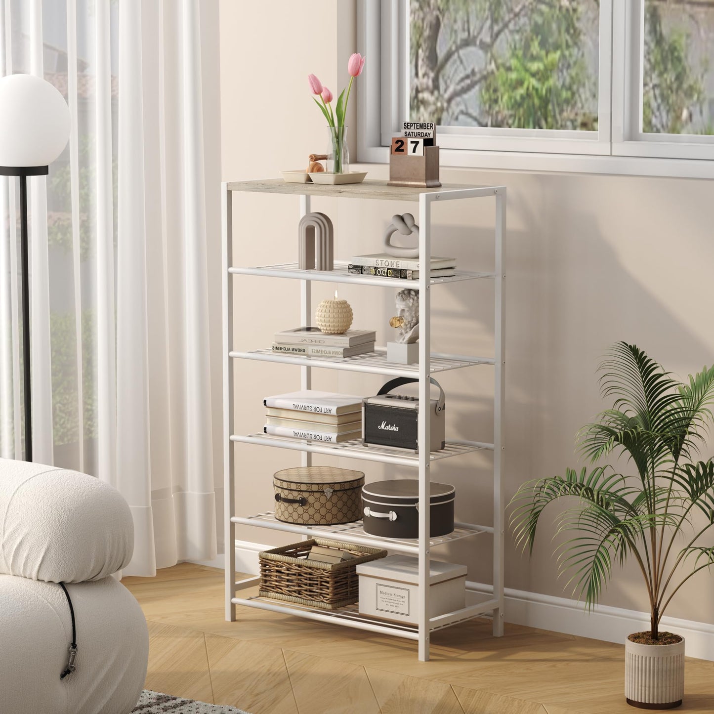 HOME BI 6-Tier Industrial Shoe Rack, Metal Shoe Storage Organizer Shelves with Stable Metal Frame, Shoe Organizer for Closet, Hallway, Entryway,