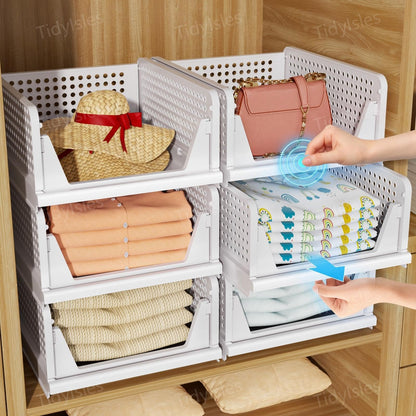 TidyIsles Wardrobe Storage Organiser, 4 Pack Folding Closet Organisers, Stackable Storage Boxes