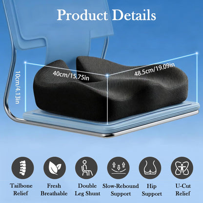 AmzDaKai Coccyx Cushion for Tailbone Pain & Sciatica Relief, Memory Foam Seat Cushion with W-Shape Design, Non-Slip Office Chair & Car Cushion