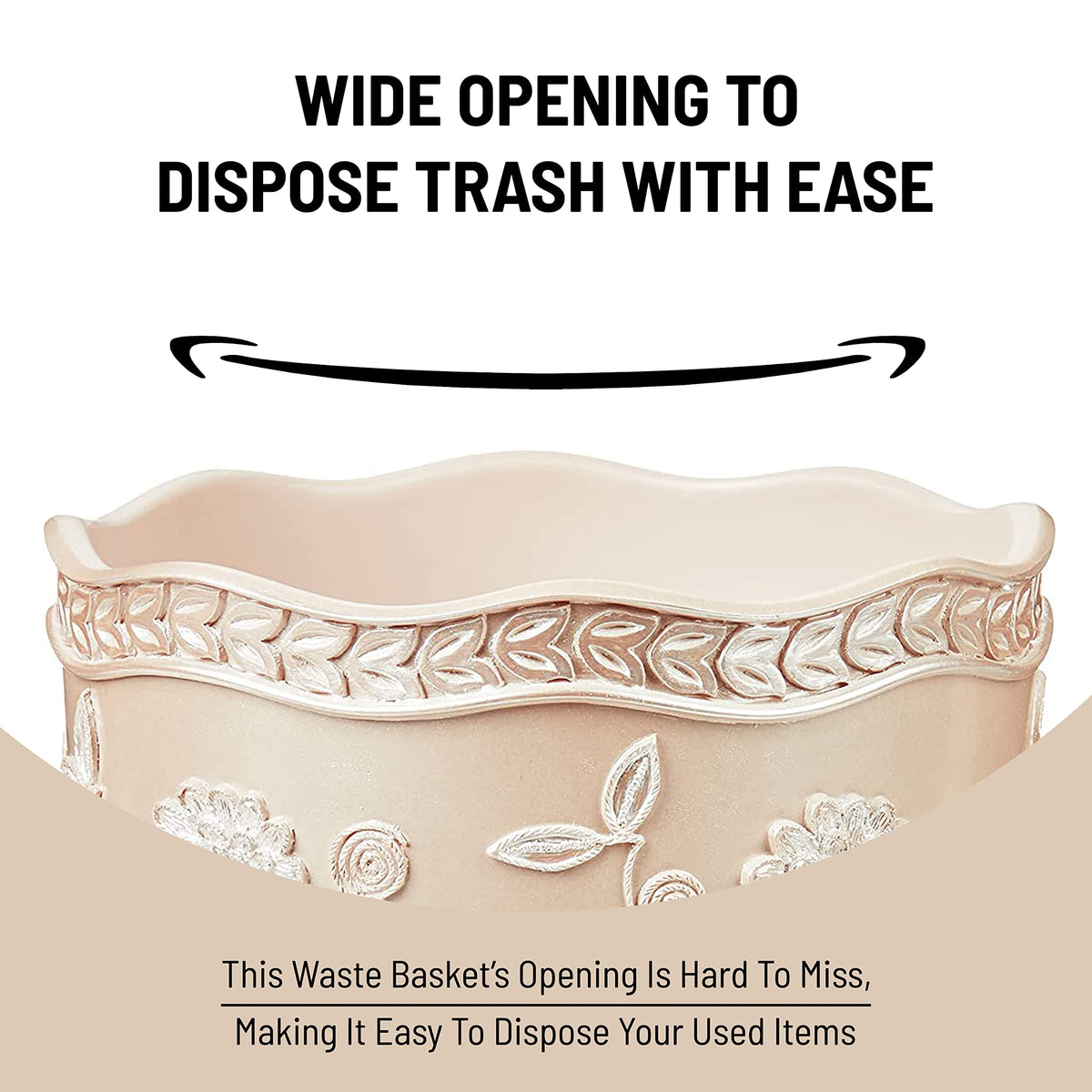 Popular Bath Rose Vine, Beige-Taupe, Waste Basket