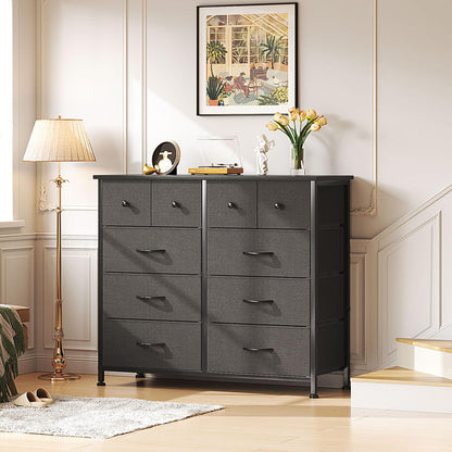 CAIYUN Chest of Drawers, Fabric Dresser for Bedroom with 10 Drawers, Storage Drawer Units for Hallway, Living Room, Closet, Black