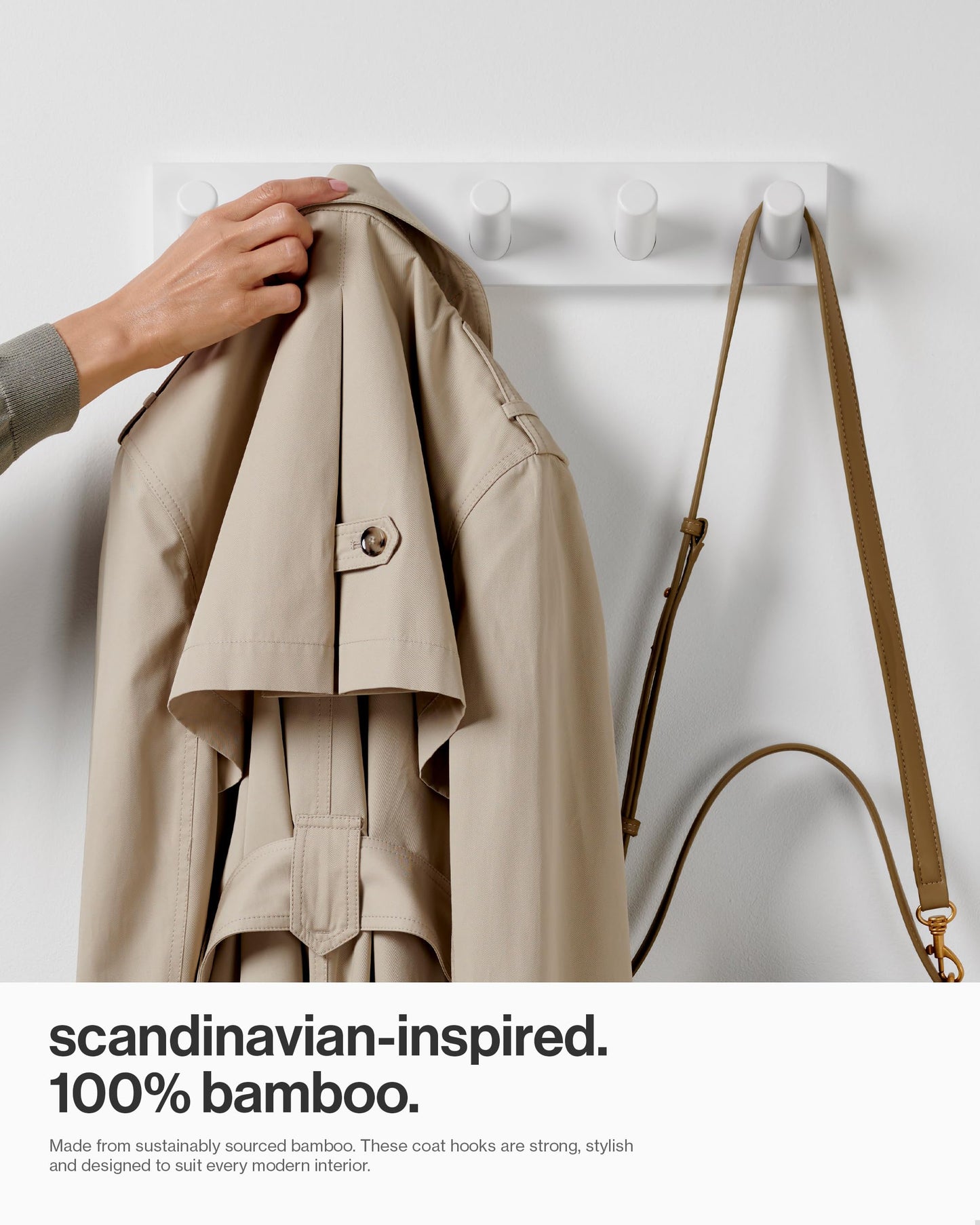 LARHN White Wall-Mounted Coat Rack, 2-Pack - 5 Coat Hooks, 42cm