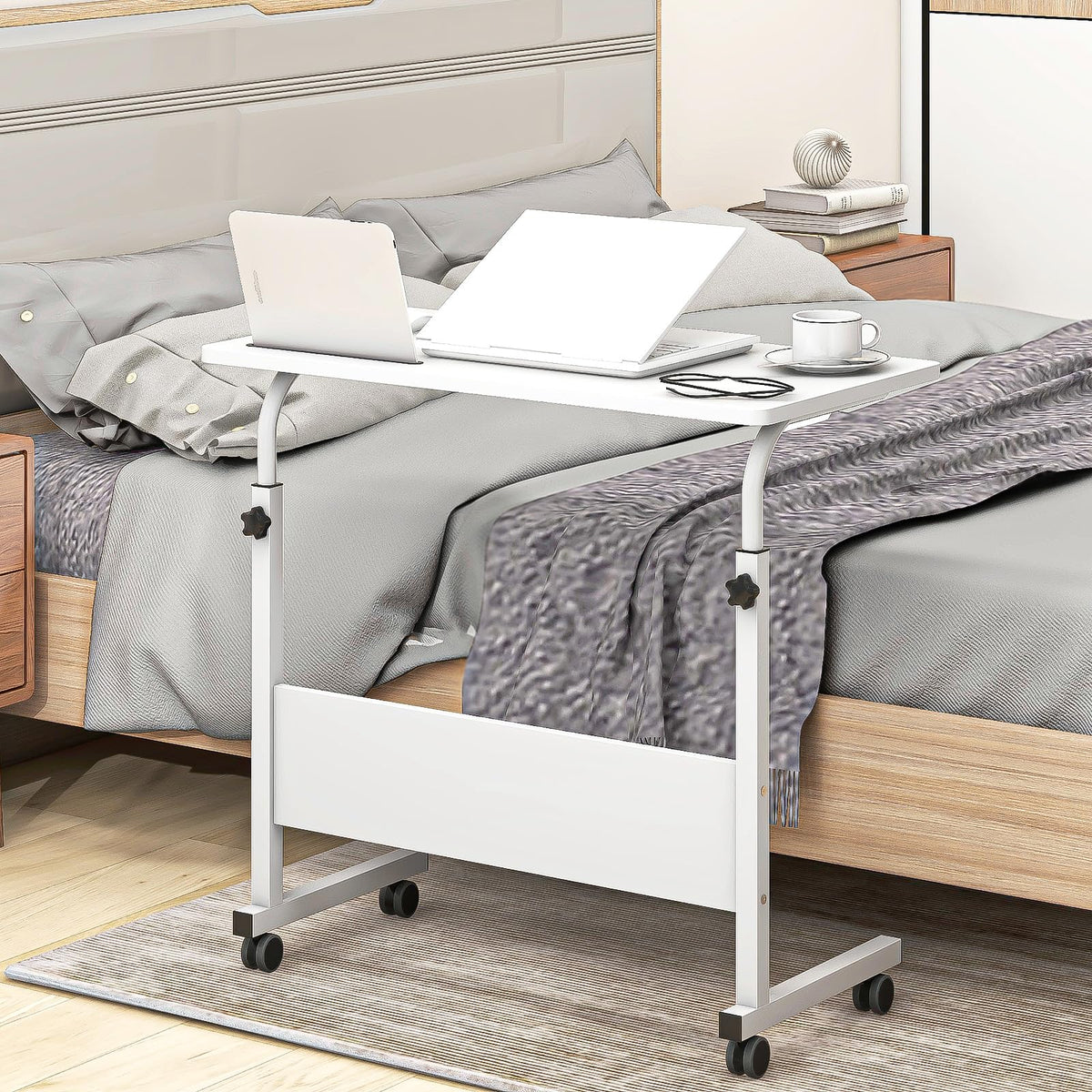 sogesfurniture Height-adjustable laptop table, computer desk with tablet slot, 80 x 40 cm, PC table, sofa table, care table, side table with wheels