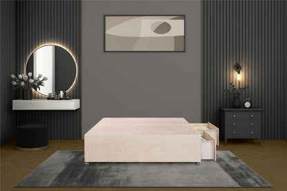 Bed Centre Flexby Divan Bed Base Only with 2 Drawers (Same Side), No Headboard - Available in 3FT, 4FT, 5FT & 6FT (3FT Single, Plush Ivory Fabric)