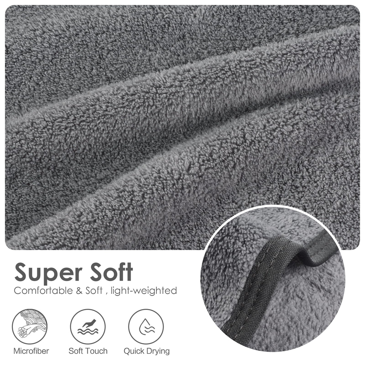VIVOTE Microfibre Bath Sheet Grey Bath Towels Set for Bathroom 70×140 1pc