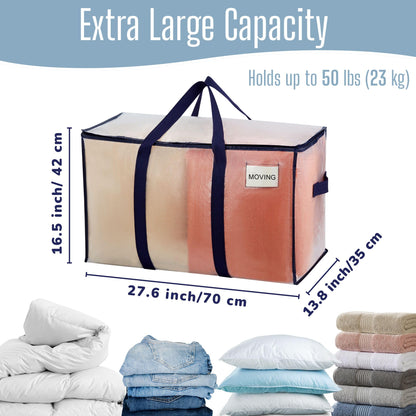 VENO 4 Pack Extra Large Moving Storage Bags with Zips, Heavy-Duty Organizer Tote, Moving Box Alternative, Packing Supply, Clothes Storage Bin