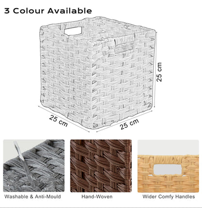 Mangata 25 cm Storage Cube Boxes for 27 cm Closet, Rattan Effect Storage Baskets, Wicker Woven Polyrattan Material Closet Organizer, 25x25x25 cm