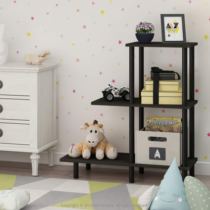 Furinno TURN-N-TUBE Side Table, 3-Tier Tall L-Shape End Table with Open Shelf, Tall Toolless Night Stand, Bedside Table, for Living Room, Bedroom