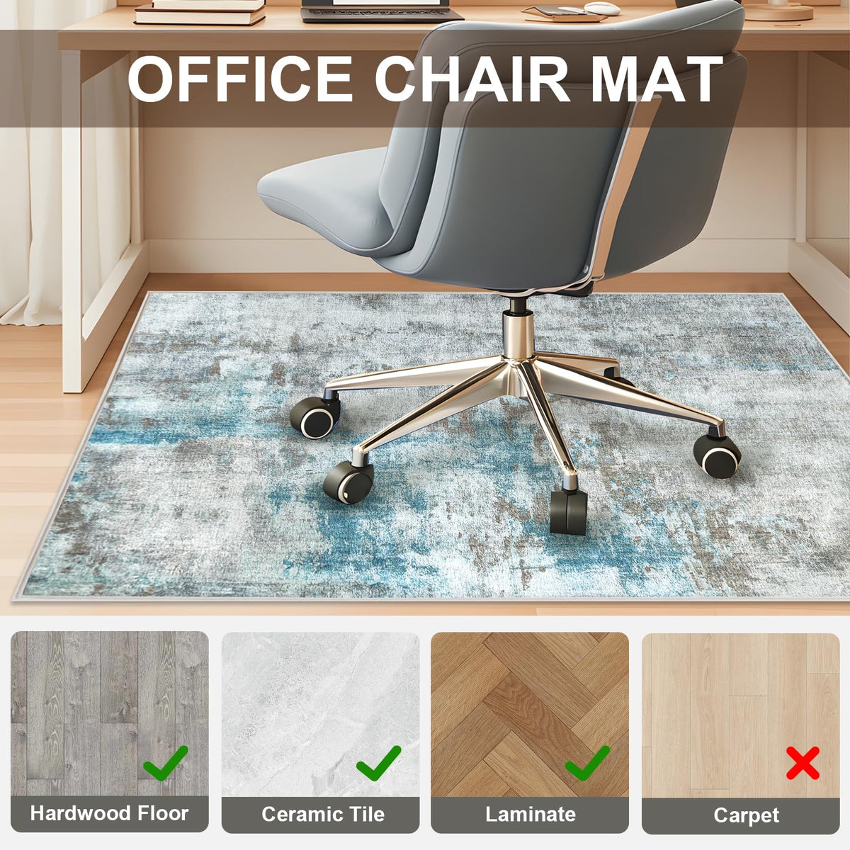 Office Chair Mat 120 x 150 cm, Floor Protector for Office Chair, Anti-Slip