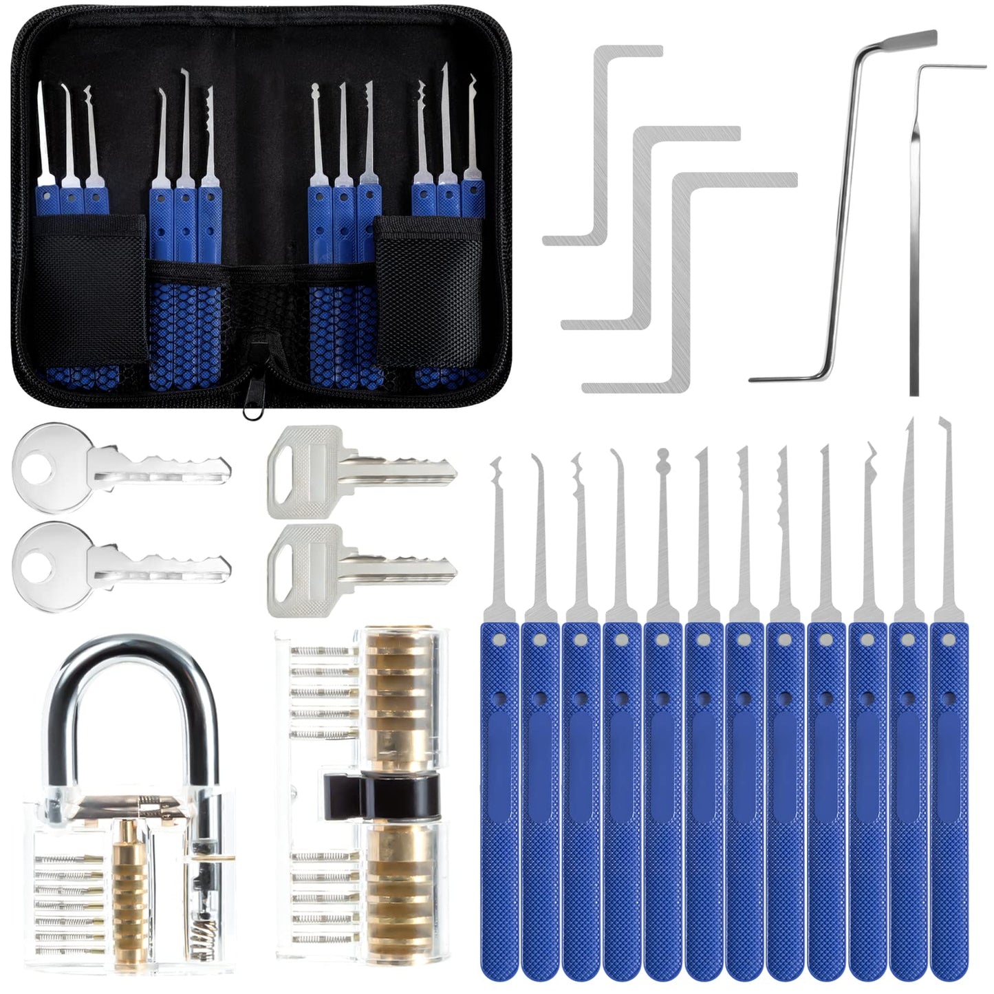 Lock Pick Set, Eventronic 17-Piece Lock Picking Tools with 2 Clear Practice and Training Locks for Lockpicking, Extractor Tool for Beginner and Pro