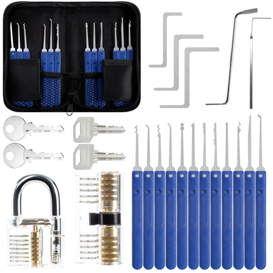 Lock Pick Set, Eventronic 17-Piece Lock Picking Tools with 2 Clear Practice and Training Locks for Lockpicking, Extractor Tool for Beginner and Pro