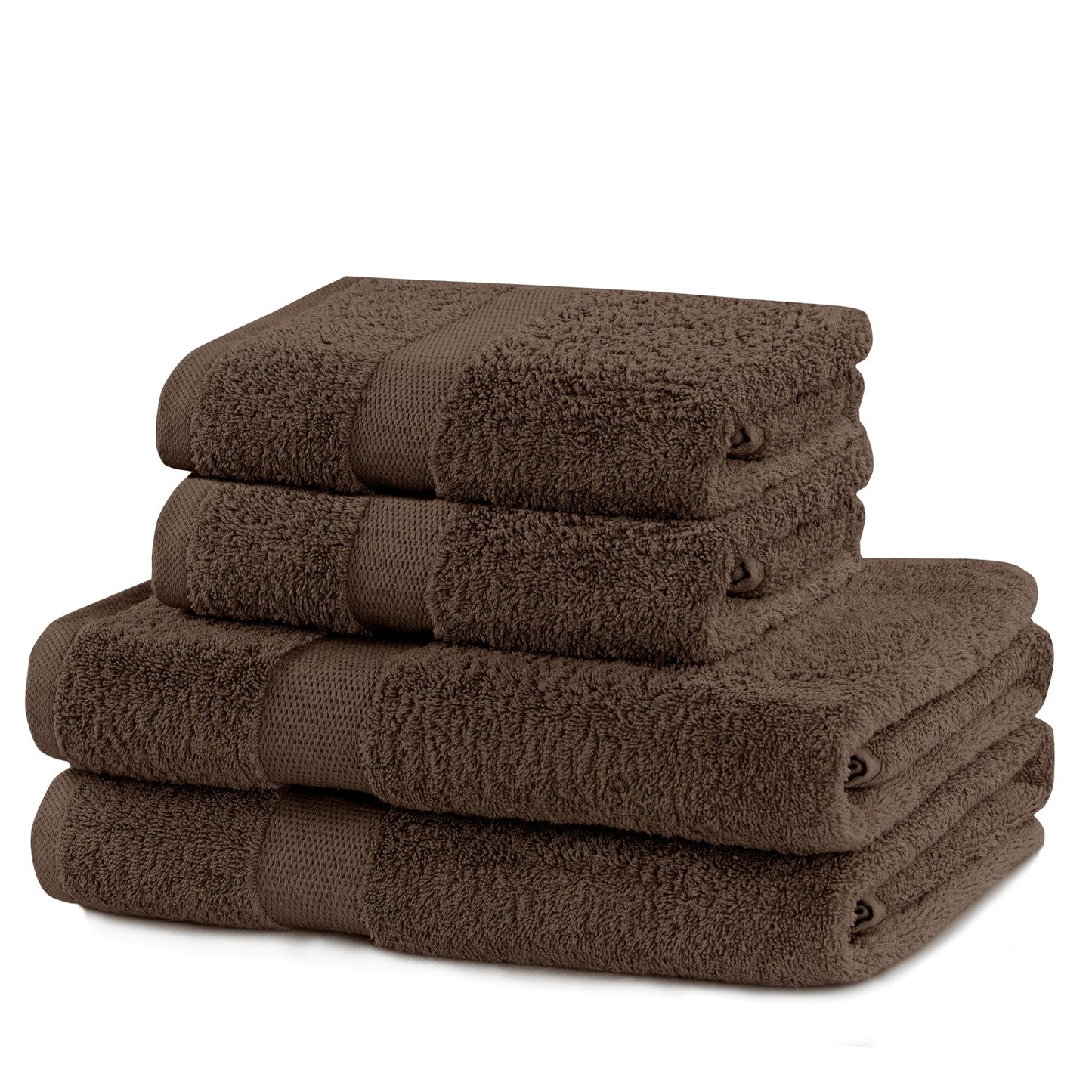 DecoKing Set of 4 Cotton Quality 525 g/m² 2 Hand Towels 50 x 100 cm and 2 Bath Towels 70 x 140 cm Brown Nut Brown Absorbent Marina