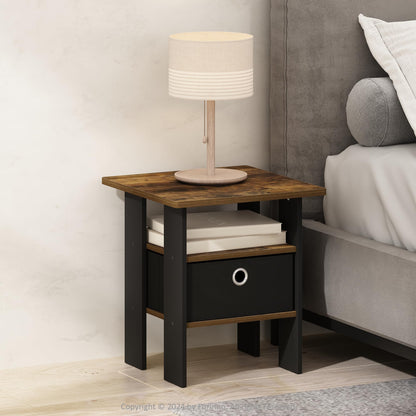 Furinno TIDUR Bedside Table with Storage Bin, Amber Pine