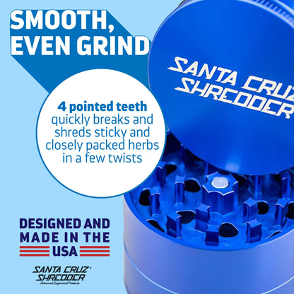 Santa Cruz Shredder Herb Grinder 3 Piece Medium 2 1/8" Superior Grip and Aluminium (Blue)