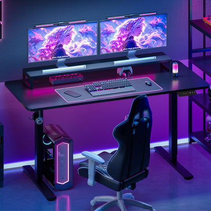 SANODESK 140x60cm Electric Standing Desk Height Adjustable Gaming Standing Desk with Hooks & Cupholder Sit Stand Desk with Organizer Home Office Desk