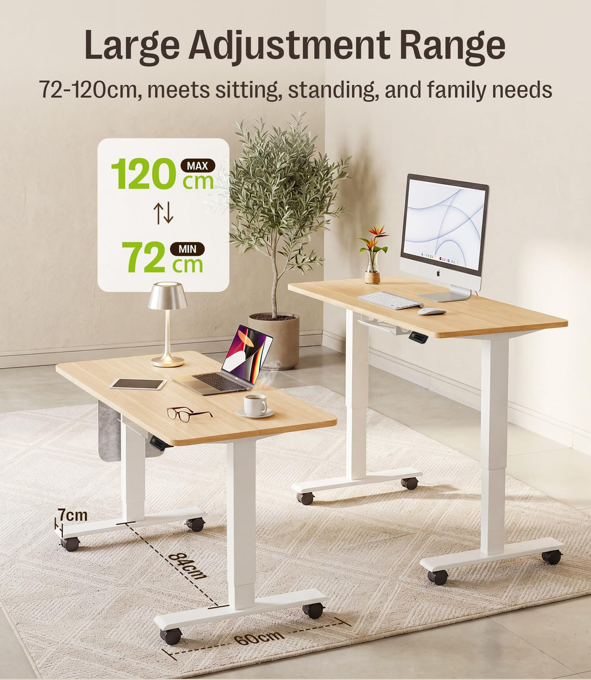 MAIDeSITe Electric Height Adjustable Standing Desk, 100x60cm Sit Stand Desk