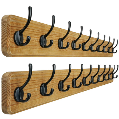Dseap Coat Rack Wall: 97cm Long, Patented, Heavy-Duty, 10-Double-Hooks Wooden Wall Mounted Coat Rack Coat Hanger Hook Rail for Winter Coats Hat
