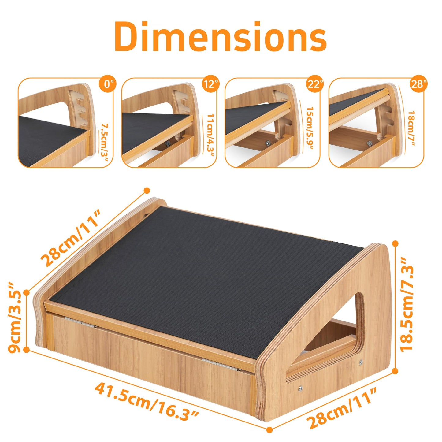 AKOZLIN Adjustable Wooden Under Desk Footrest, 4 Adjustable Heights, Anti-Slip