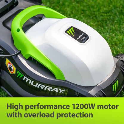 Murray Corded Electric Lawnmower 2-in-1 - Compact Lawn Mower 1200W/32cm with Grass Box 27L for Small Lawns - Ergonomic Soft Grip for Easy Grass