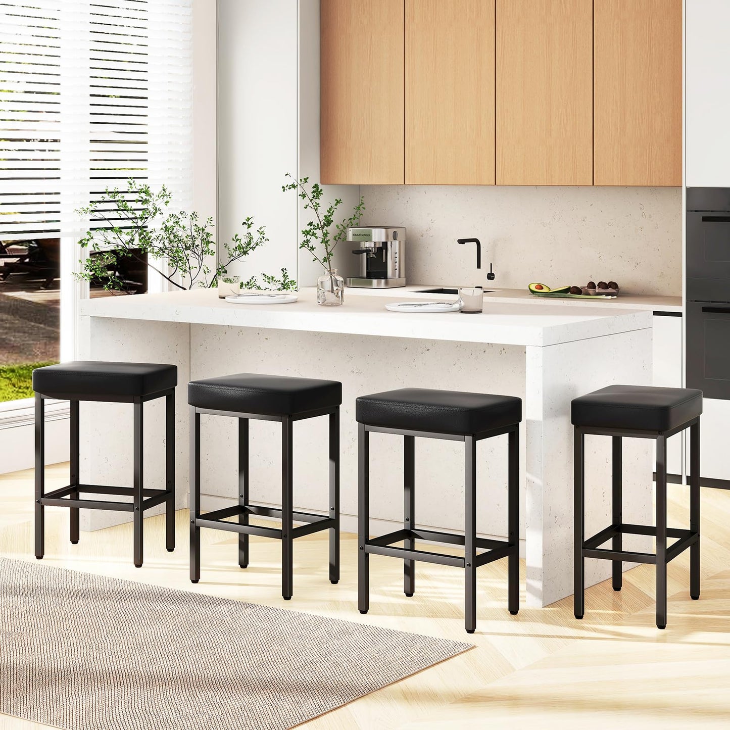 YMYNY 66cm Bar Stools Set of 4 - PU Leather Breakfast Bar Stools, HBS513B-2