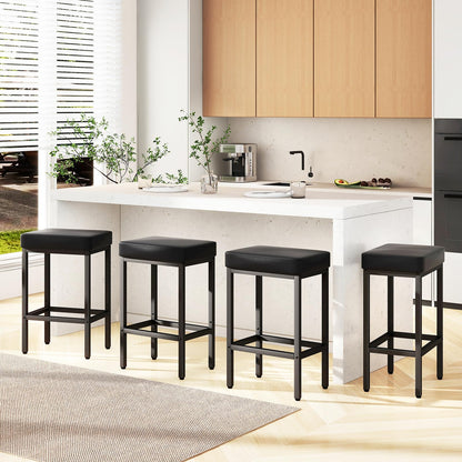 YMYNY 66cm Bar Stools Set of 4 - PU Leather Breakfast Bar Stools, HBS513B-2