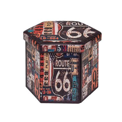Bonlife Small Hexagon Ottoman with Lid, Folding Storage Box, 150kg Capacity