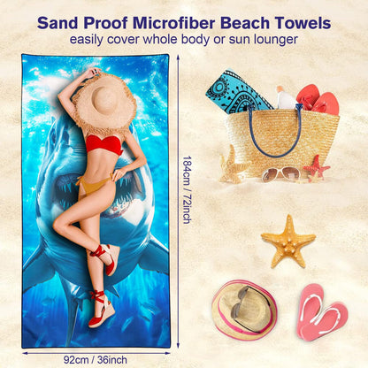 Violetpos Great White Shark Beach Towel, Extra Large 180x90 cm 250GSM Microfibre, Sand Free Quick Dry