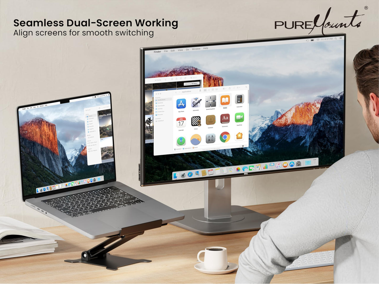 PureMounts Laptop Stand, Height-Adjustable, Foldable & Ergonomic Notebook Holder for Home Office