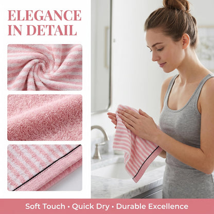 HMETOL Striped Cotton Soft Absorbent Decorative Bathroom Hand Towels