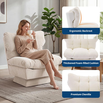 CuteHairy Oversized Swivel Accent Chair – Modern Chenille Cuddle Armchair with Plush Cushion & 360° Rotating Base, 136kg Capacity