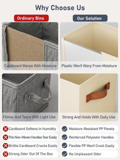 6 Pack Collapsible Fabric Storage Boxes for Wardrobe Shelves, 14"x10",Beige
