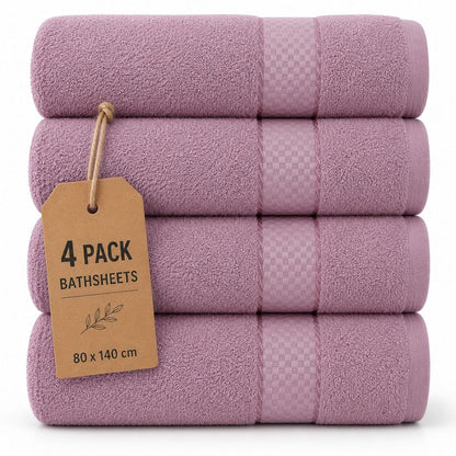 Casabella Luxury Pack Of 4 Bath Sheet 100% Egyptian Cotton Super Soft towel_Pink