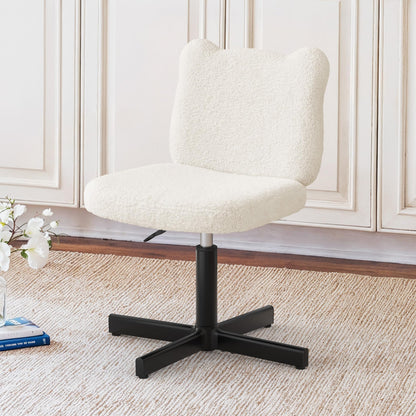 LUE BONA 360° Swivel Vanity Stool with Bear Ear Backrest, Height Adjustable Teddy Velvet Dressing Table Chair, Beige