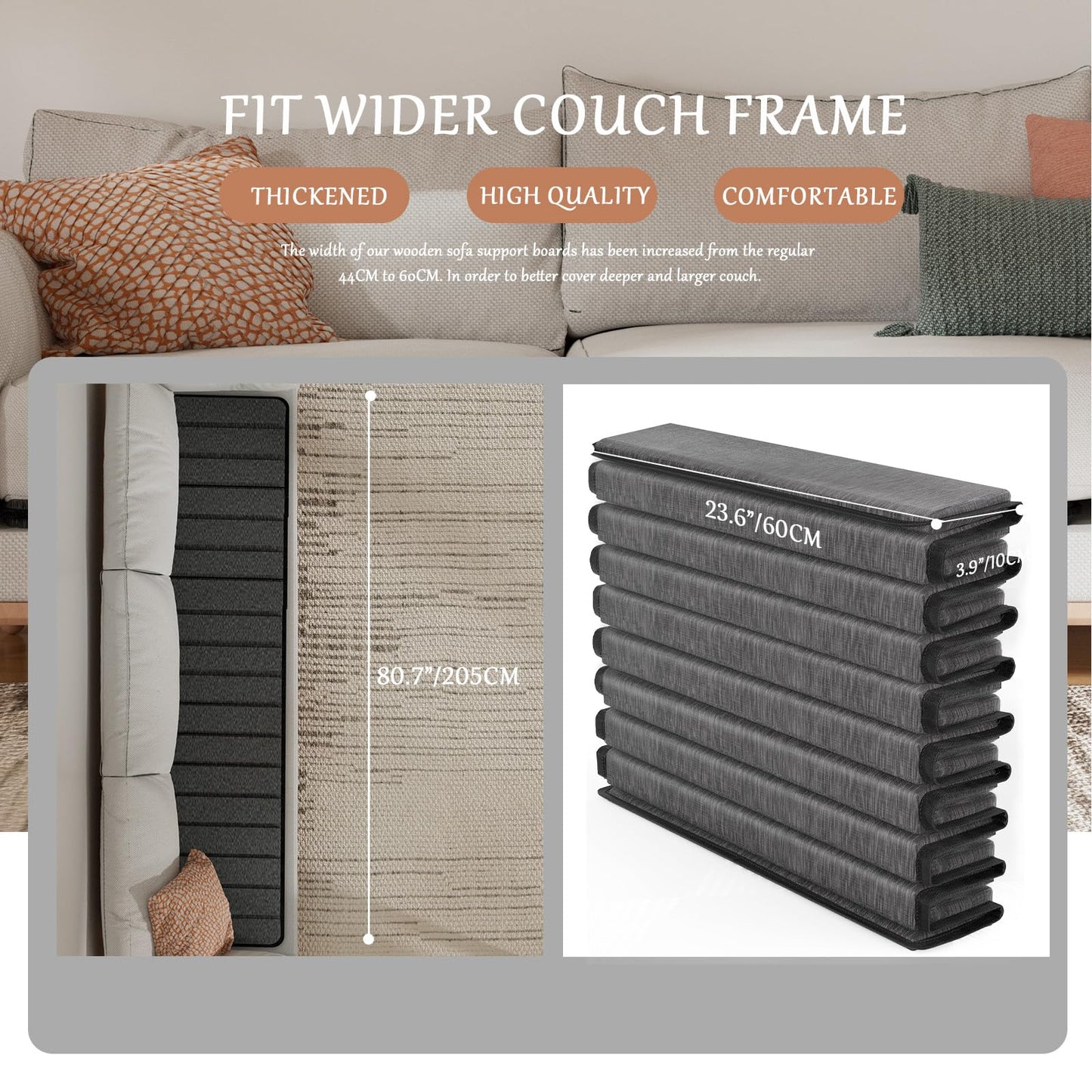 VERONLY Heavy Duty Couch Cushion Support Board- (60x205CM) Extra Thick Solid Wood Under Couch Insert to Instantly Repair Sagging Sofa Seat