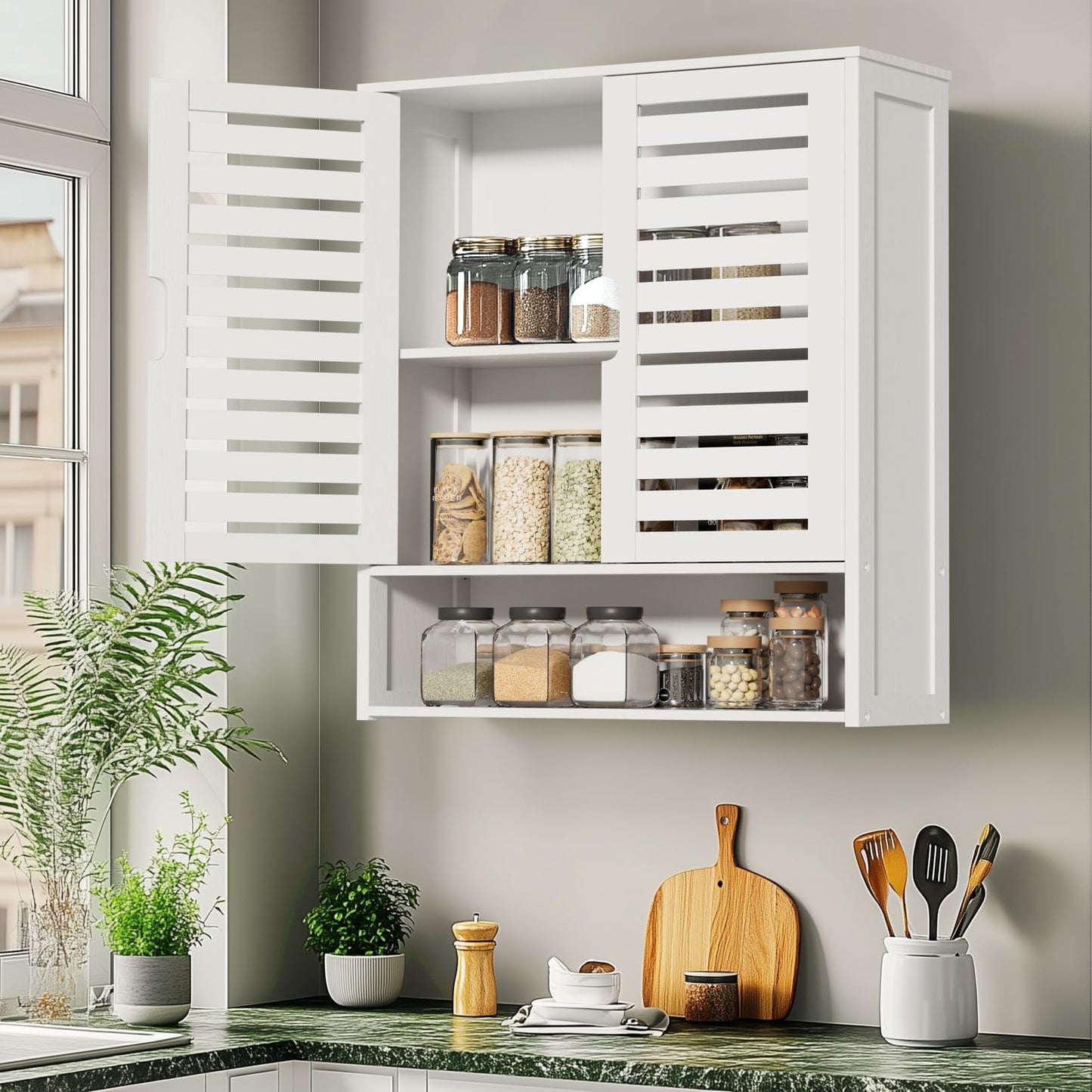 unho Bamboo Bathroom Cabinet Wall Mounted,Over-The-Toilet Storage Organizer, 2 Magnetic Door Medicine Cabinet with Adjustable Shelf for Bathroom or